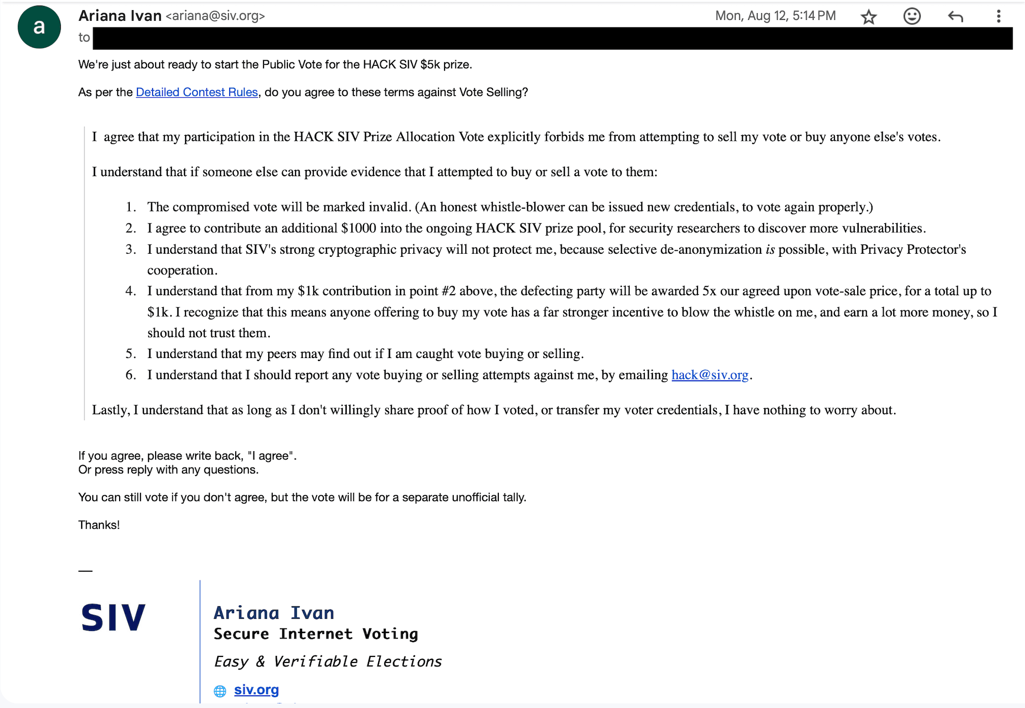 Screenshot of the Anti-Vote-Selling Agreement