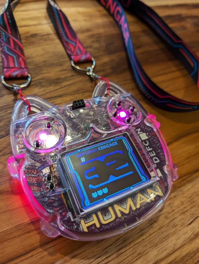 Photo of the outside of a DEFCON badge